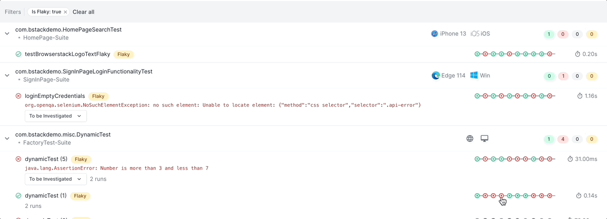 Timeline chart in tests tab