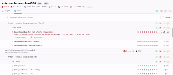 Open Timeline Debugging from the Test Listing