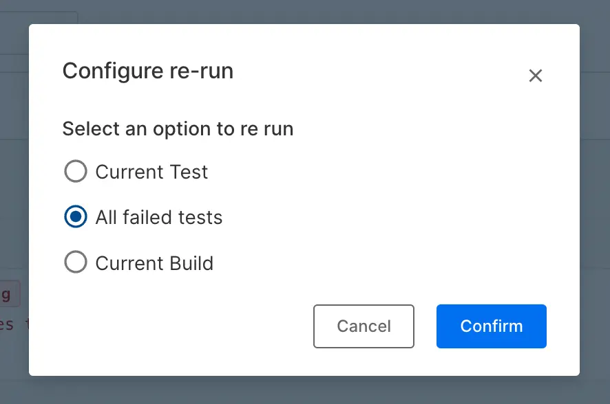 The Configure re-run pop-up displaying the re-run options