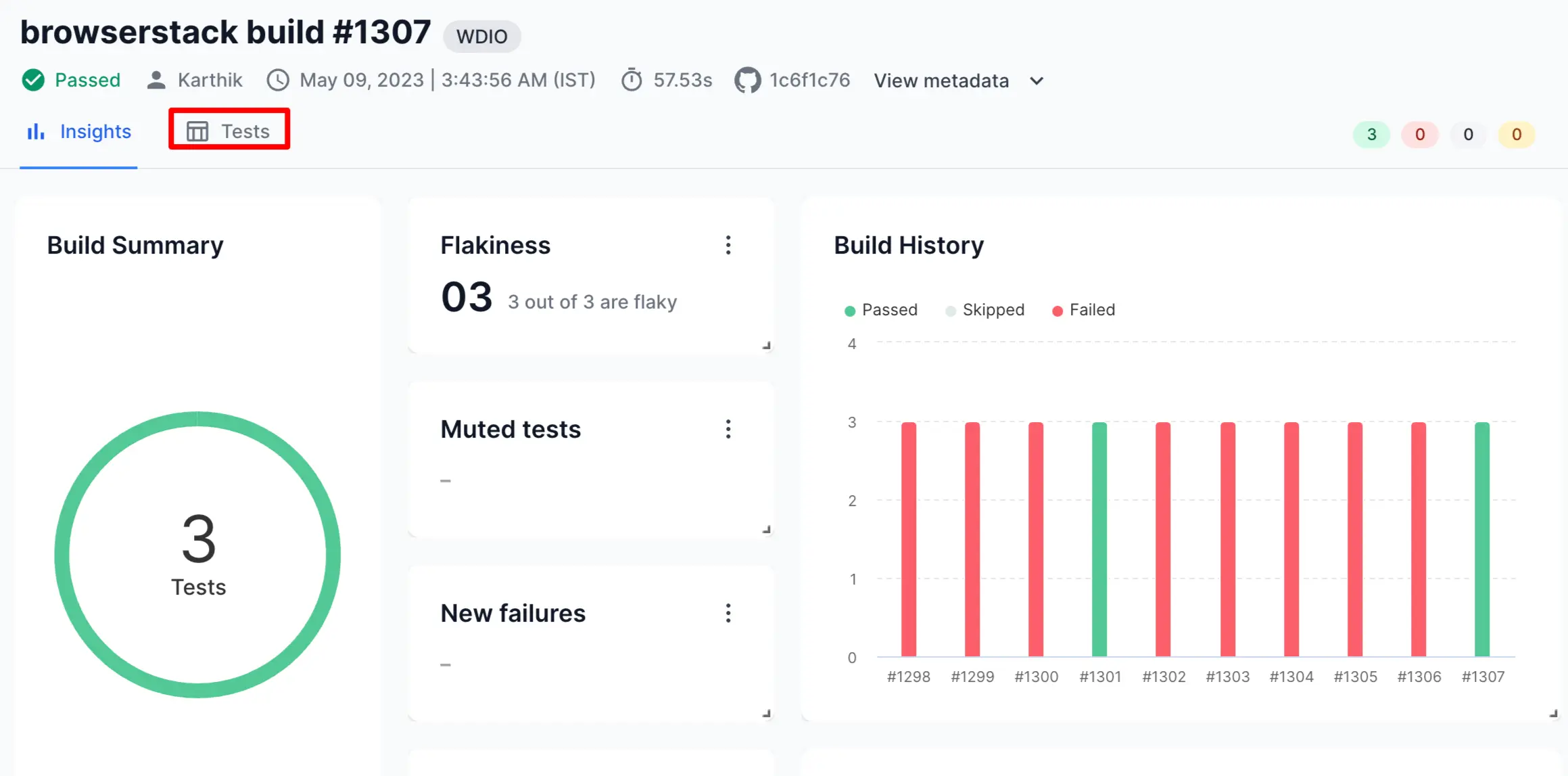 Click Tests tab