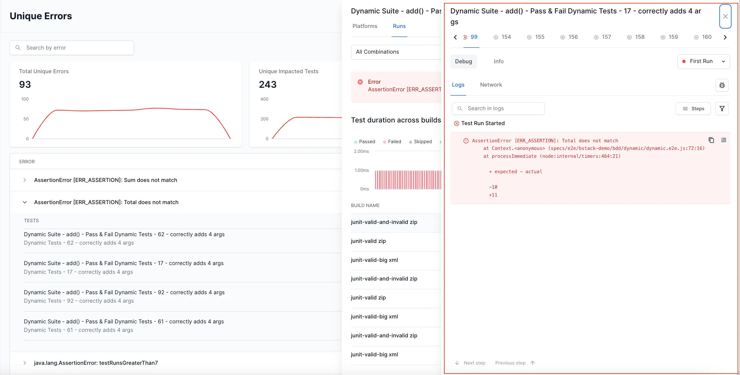 View Timeline Debugging from Unique Errors