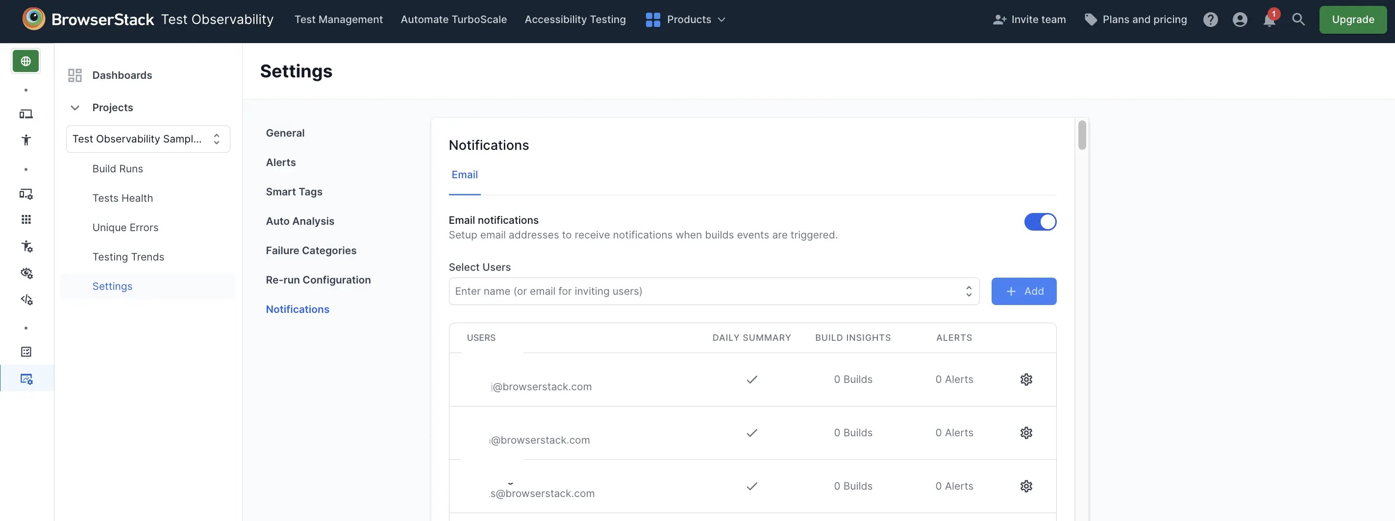 Email Notifications - Settings