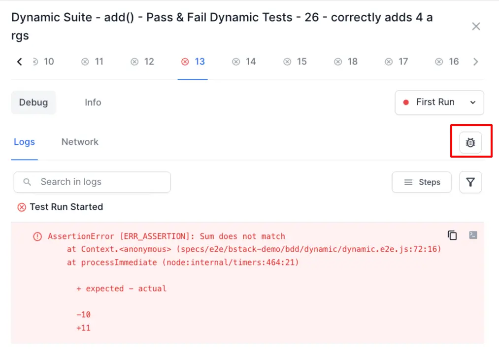click on the bug icon from the Timeline Debugging view