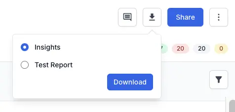 A radio button to select either Insights or Test Report and a download button