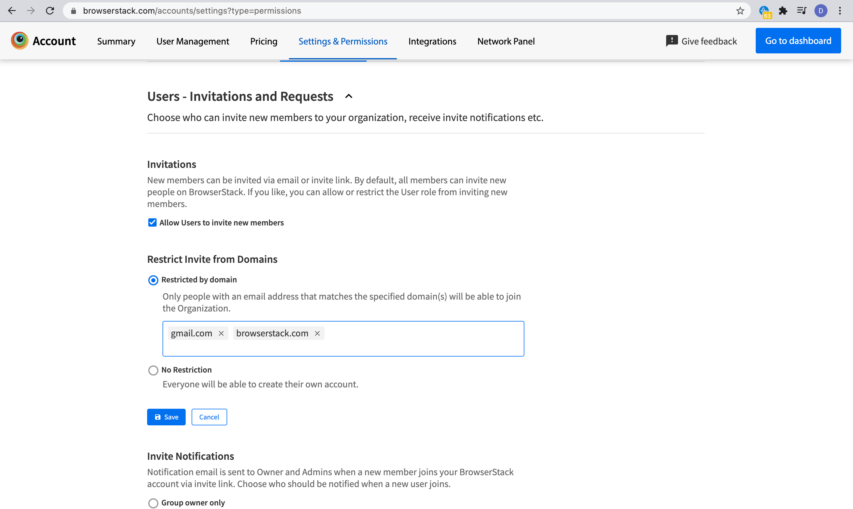 Add domains to be restricted