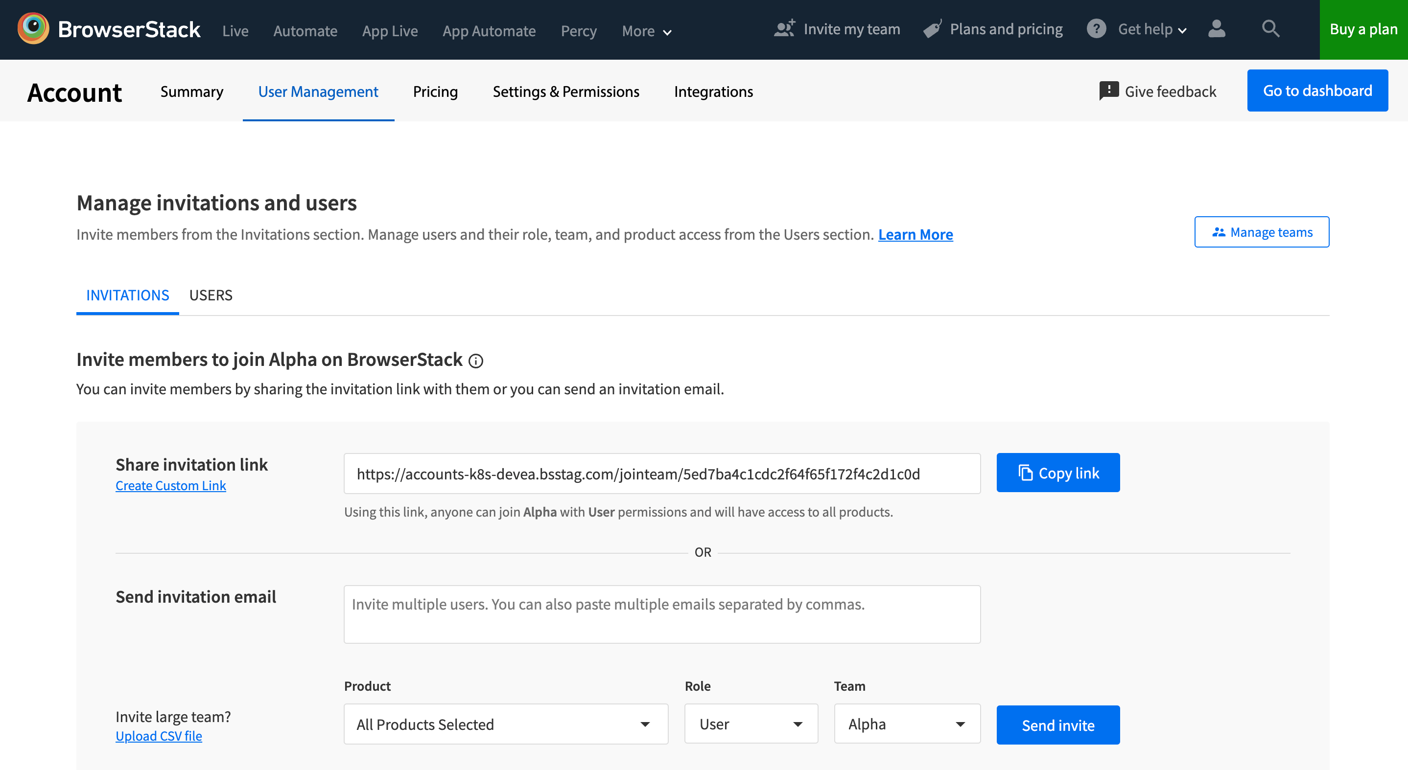 Create custom link option on user management page