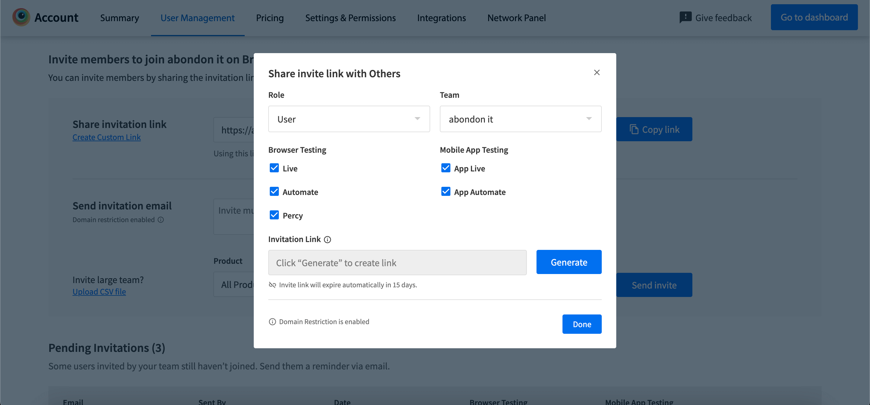 Generate link button